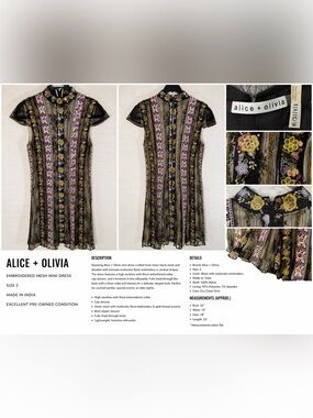 ALICE + OLIVIA
EMBROIDERED MESH MINI DRESS